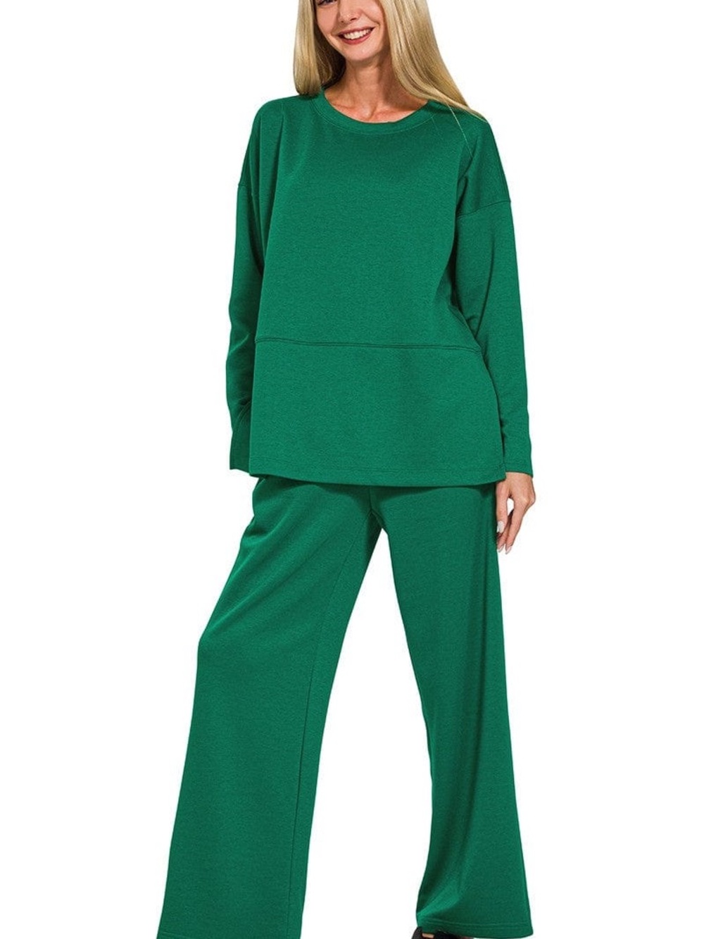 Zenana Outfitters Hunter Green Lounge Set - Relaxed Top & Wide Leg Pants